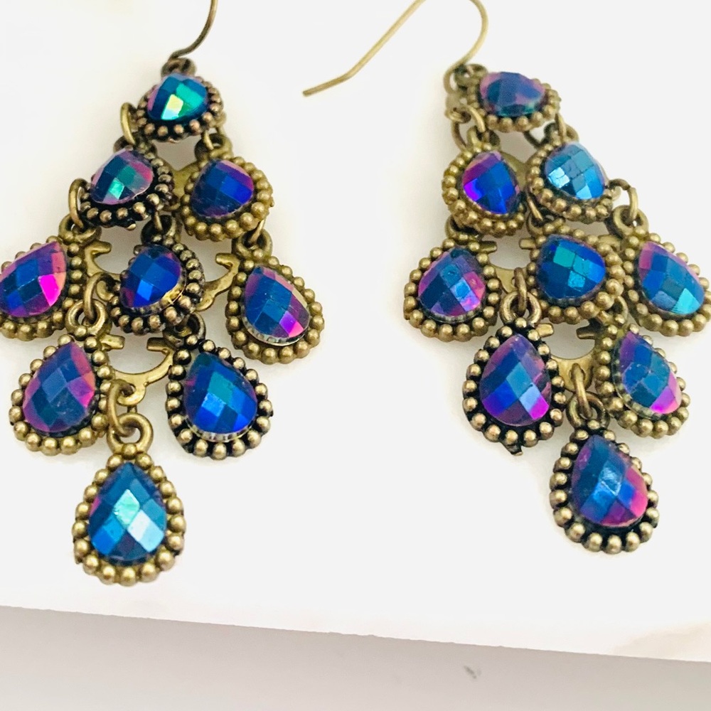 Anthropologie UO peacock Light Chandelier Earrings - Picture 3 of 6
